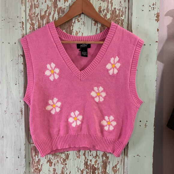 just polly Jackets & Blazers - Women’s Just Polly pink daisy floral cropped sweater vest